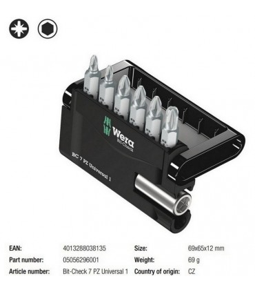 Wera Bit-Check 7 Universal 1 Pozidriv Bits Seti 05056296001