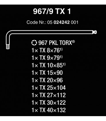 Wera 967/9 PKL Torx Topbaş Allen Anahtar Set 05024242001