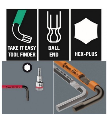 Wera 950 SPKS Renkli Kısa Allen Anahtar Topbaş HexPlus 5/32" 05022654001