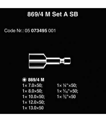 Wera 869/4 M Nutsetter Bits Bağlantılı Lokma Seti Mıknatıslı 8P 05073495001