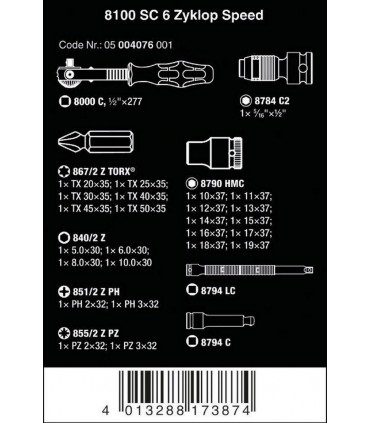 Wera 8100 SC6 Zyklop Speed Cırcır 1/2" Lokma Bits Seti 05004076001