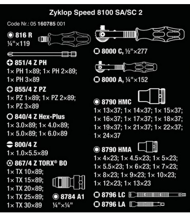 Wera 8100 SA SC2 Zyklop Cırcır Lokma Bits Seti 05160785001