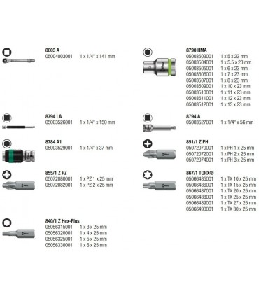 Wera 8100 SA7 Zyklop Cırcır 1/4" Lokma Bits Seti 05004017001