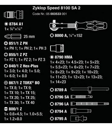 Wera 8100 SA2 Zyklop Cırcır 1/4" Lokma Bits Seti 05003533001