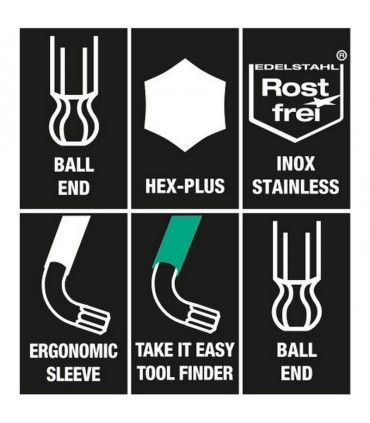 Wera 3950 SPKL Renkli Alyan Anahtar Topbaş HexPlus 3/8" 05022858001