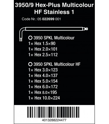 Wera 3950/9 SPKL HF HexPlus Topbaş Renkli Allen Anahtar Seti 05022699001