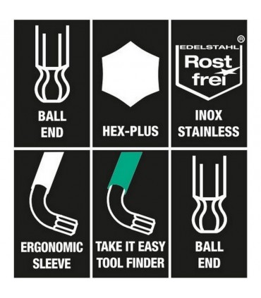 Wera 3950/9 SPKL Hexplus Renkli Topbaş Alyan Seti 05022669001