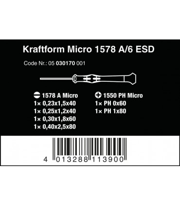 Wera 1578 A ESD Mikro Tornavida Yıldız Düz Set 6P 05030170001